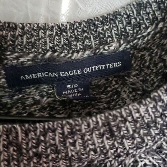 American Eagle Women's Sweater Size S Black Gray Cotton Wool Blend Zip Up Back - Picture 2 of 10